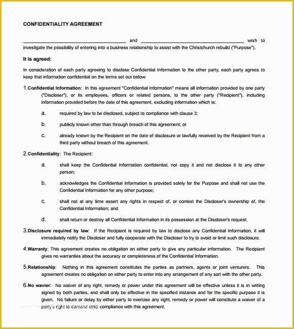 Confidentiality Template Free Of 7 Free Confidentiality Agreement Templates Excel Pdf formats