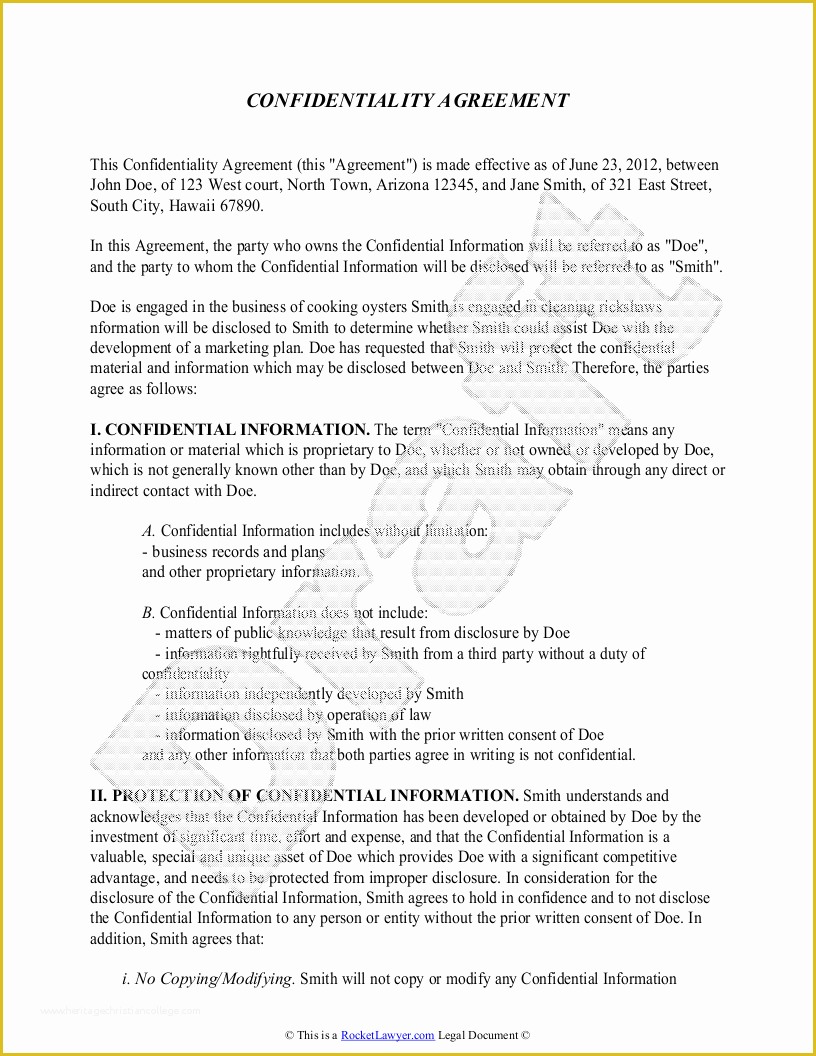 Confidentiality Template Free Of Confidentiality Agreement Template Free Sample