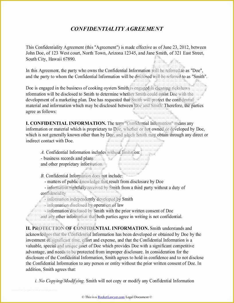Confidentiality Template Free Of Confidentiality Agreement Template Free Sample
