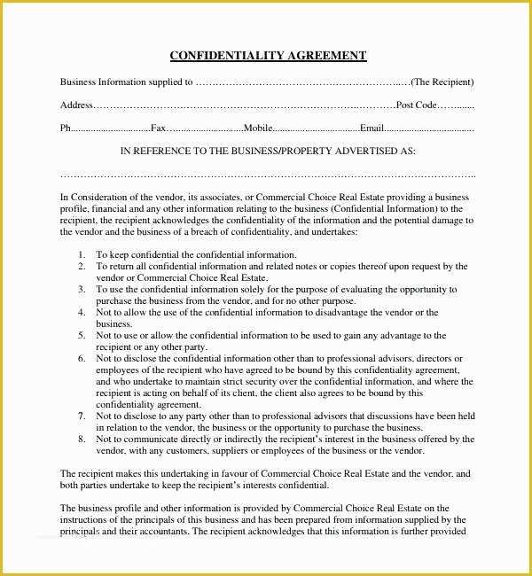 Confidentiality Template Free Of Mercial Real Estate Confidentiality Agreement Template