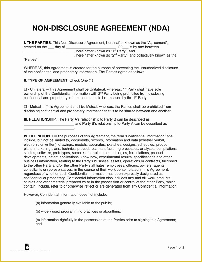 Confidentiality Template Free Of Non Disclosure Nda Agreement Templates