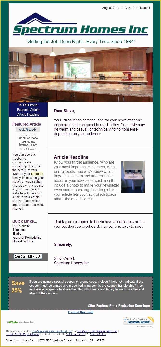 Constant Contact Newsletter Templates Free Of Constant Contact