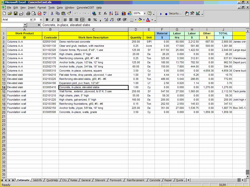 Construction Bid Template Free Excel Of 9 Building Construction Estimate Spreadsheet Excel