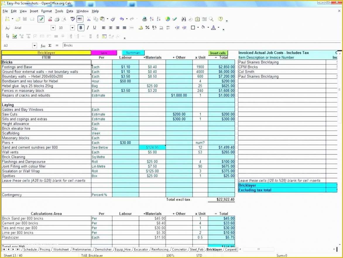 Construction Bid Template Free Excel Of Construction Bid form Excel Example Of Spreadshee