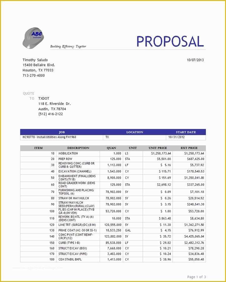 Construction Bid Template Free Excel Of Construction Bid Proposal Template Excel