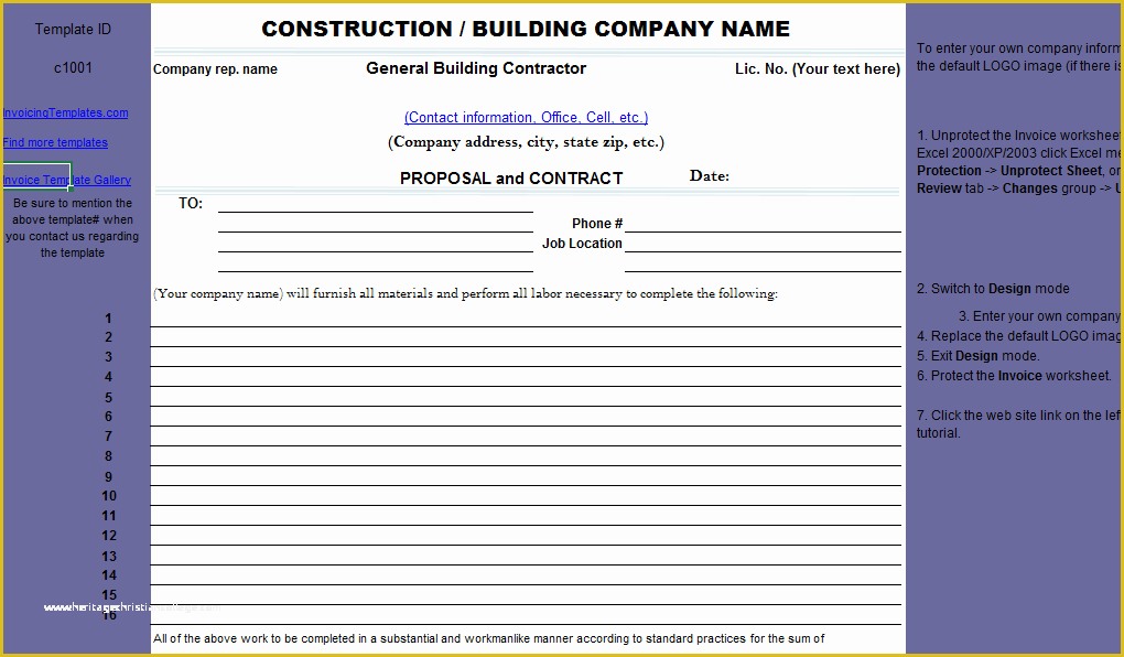 Construction Bid Template Free Excel Of Construction Proposal Template