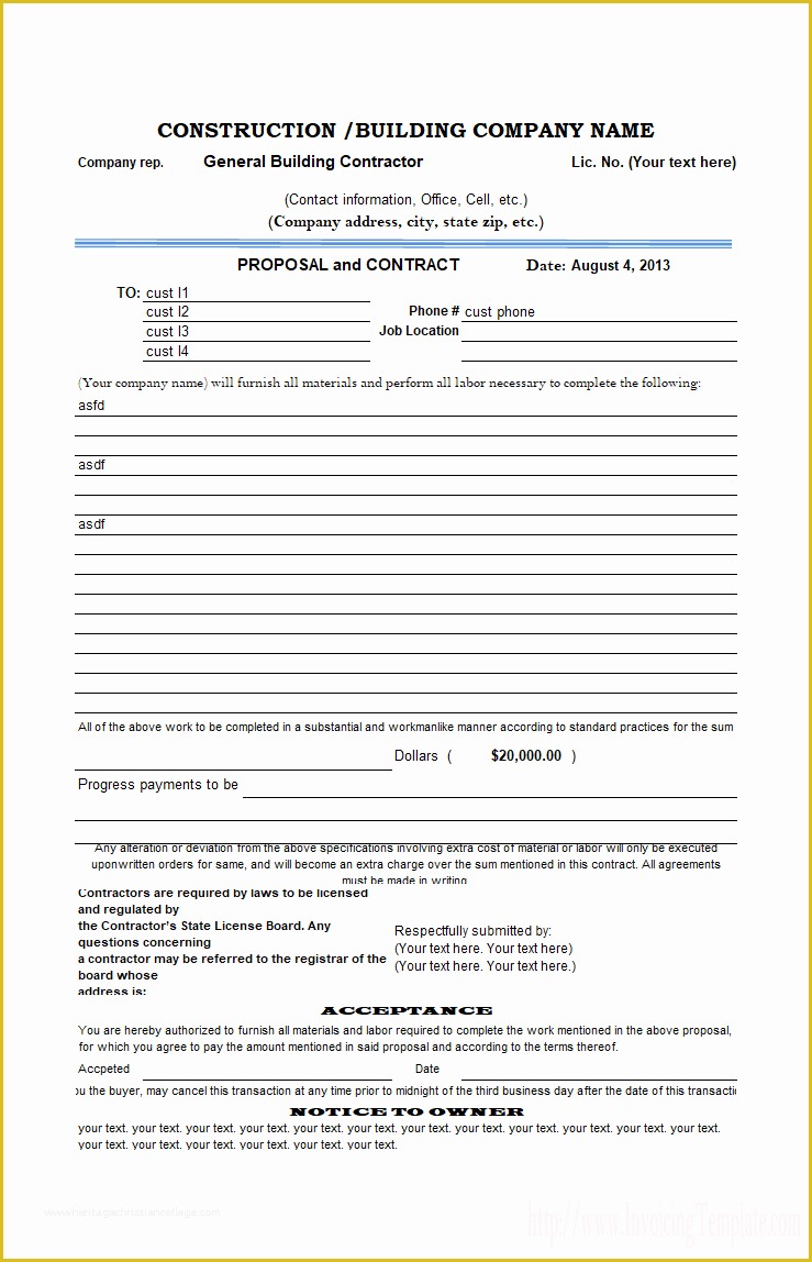 Construction Bid Template Free Excel Of Construction Proposal Template