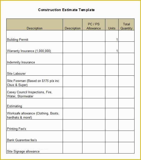 Construction Bid Template Free Excel Of Free Construction Estimate Template Excel