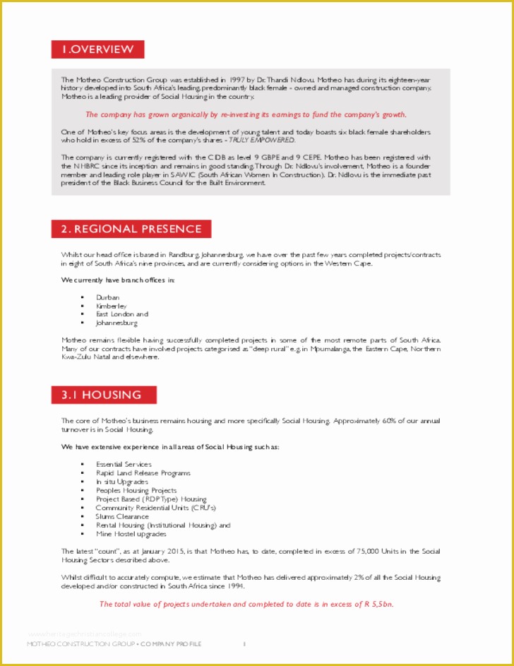 Construction Company Template Free Of Construction Pany Profile Sample Free Download