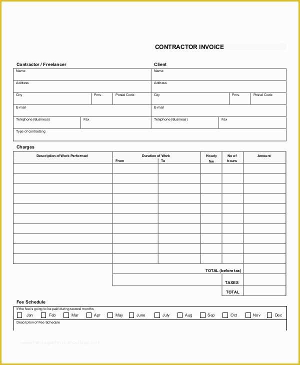 Construction Invoice Template Excel Free Of 10 Contractor Invoice Samples Pdf Word Excel