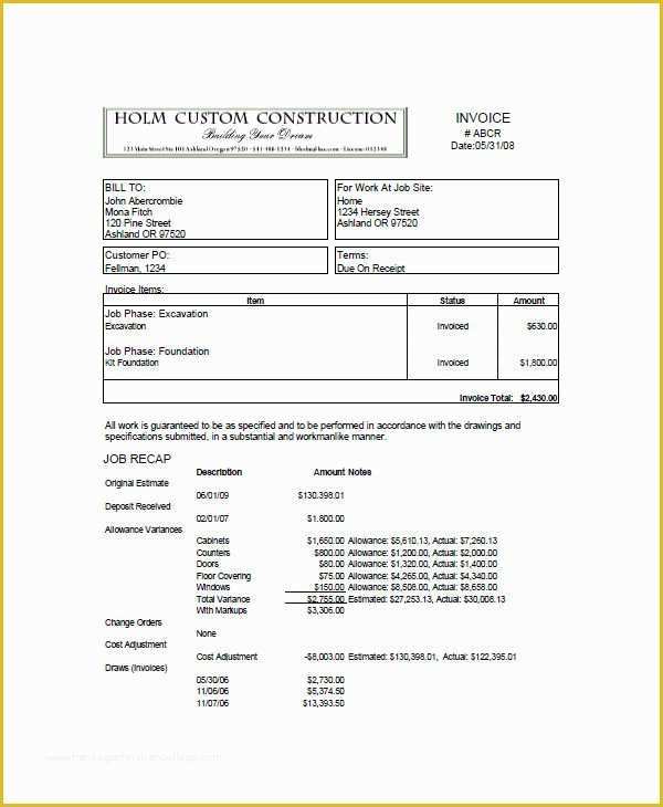 Construction Invoice Template Excel Free Of Construction Invoice Sample