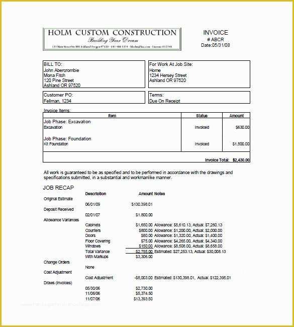 Construction Invoice Template Excel Free Of Construction Invoice Template 15 Free Word Excel Pdf