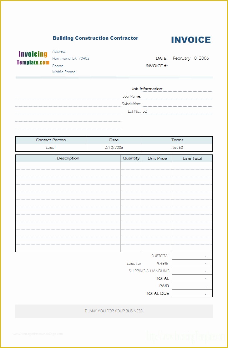 Construction Invoice Template Excel Free Of Contractor Invoice Templates Free 20 Results Found