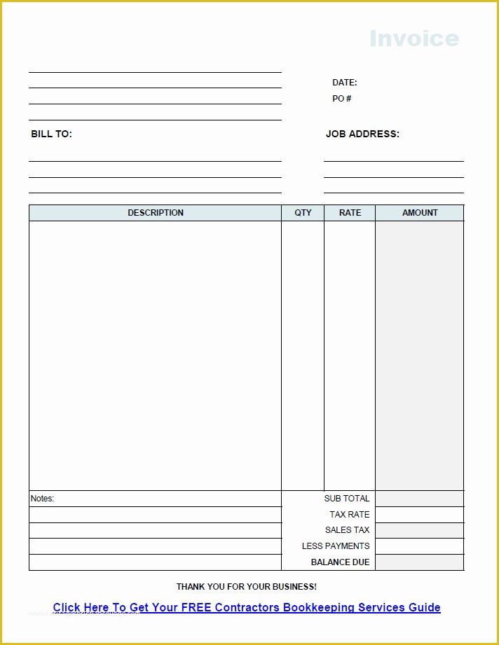 Construction Invoice Template Excel Free Of Free Contractor Invoice Template Excel