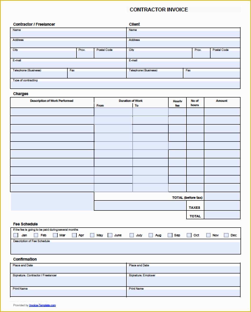 Construction Invoice Template Excel Free Of Free Contractor Invoice Template Excel Pdf