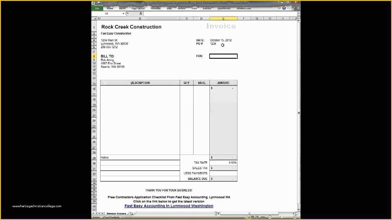 Construction Invoice Template Excel Free Of Free Contractor Invoice Template Excel Video How It