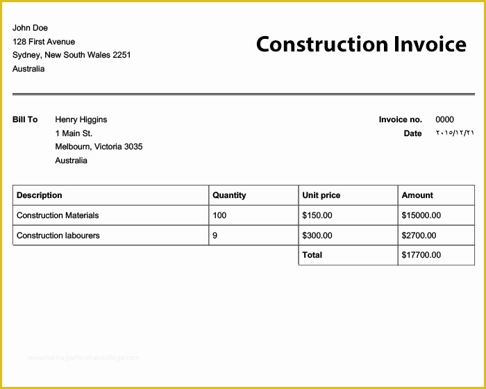 Construction Invoice Template Excel Free Of Free Invoice Templates