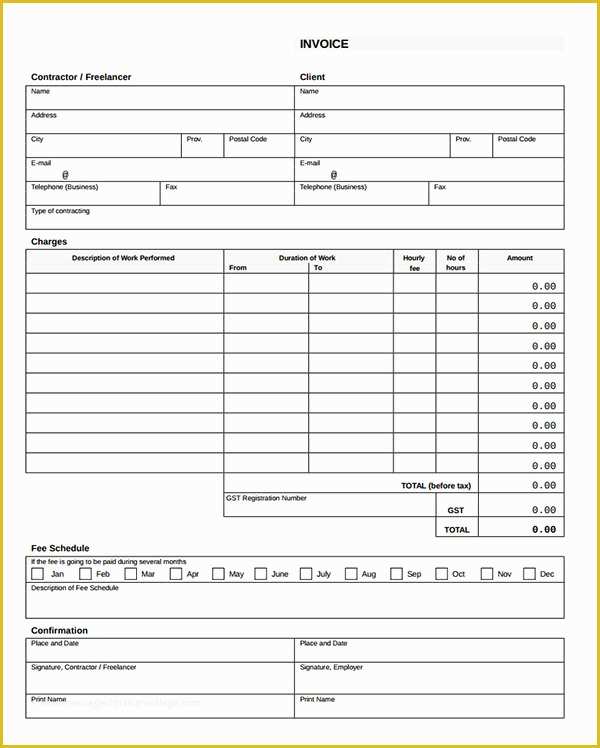 Construction Invoice Template Excel Free Of Sample Contractor Invoice Templates 14 Free Documents