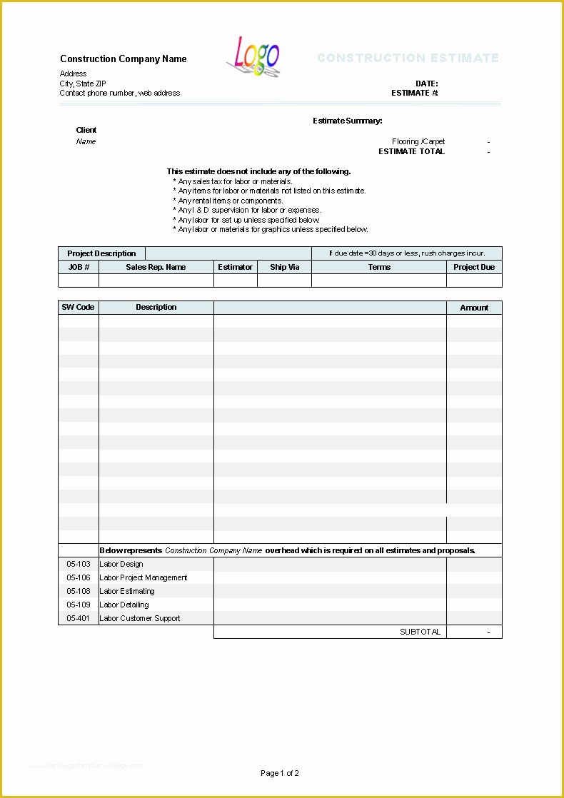 Construction Invoice Templates Free Download Of Construction Estimate Template Uniform Invoice software
