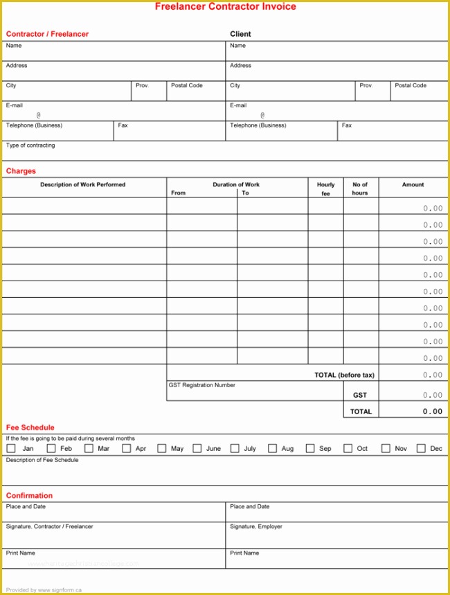 Construction Invoice Templates Free Download Of Contractor Invoice Template 6 Printable Contractor Invoices