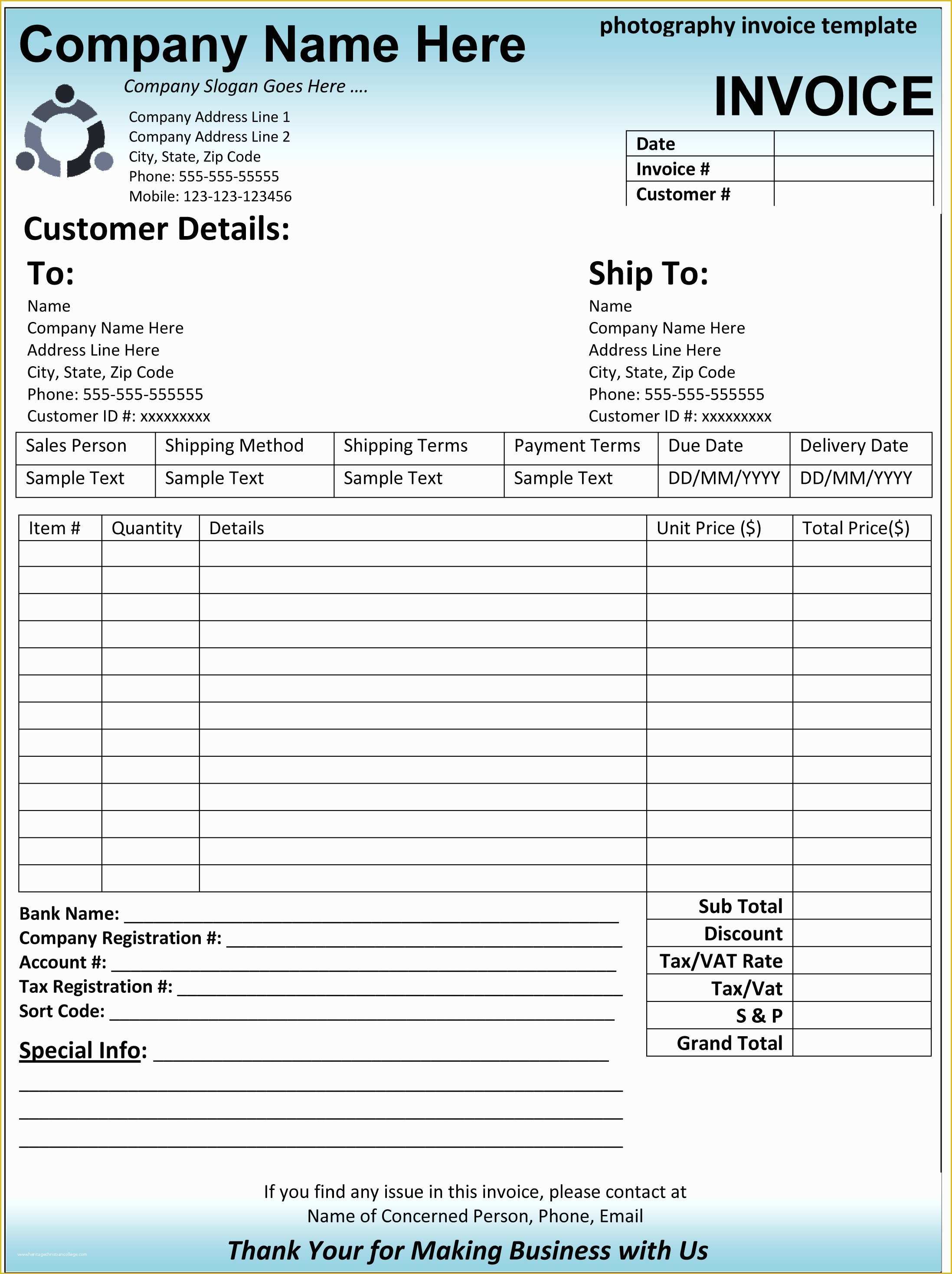 Construction Invoice Templates Free Download Of Graphy Invoice Template Word