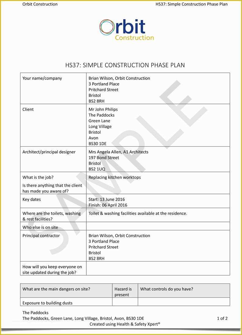 Construction Plan Templates Free Of Health & Safety Xpert