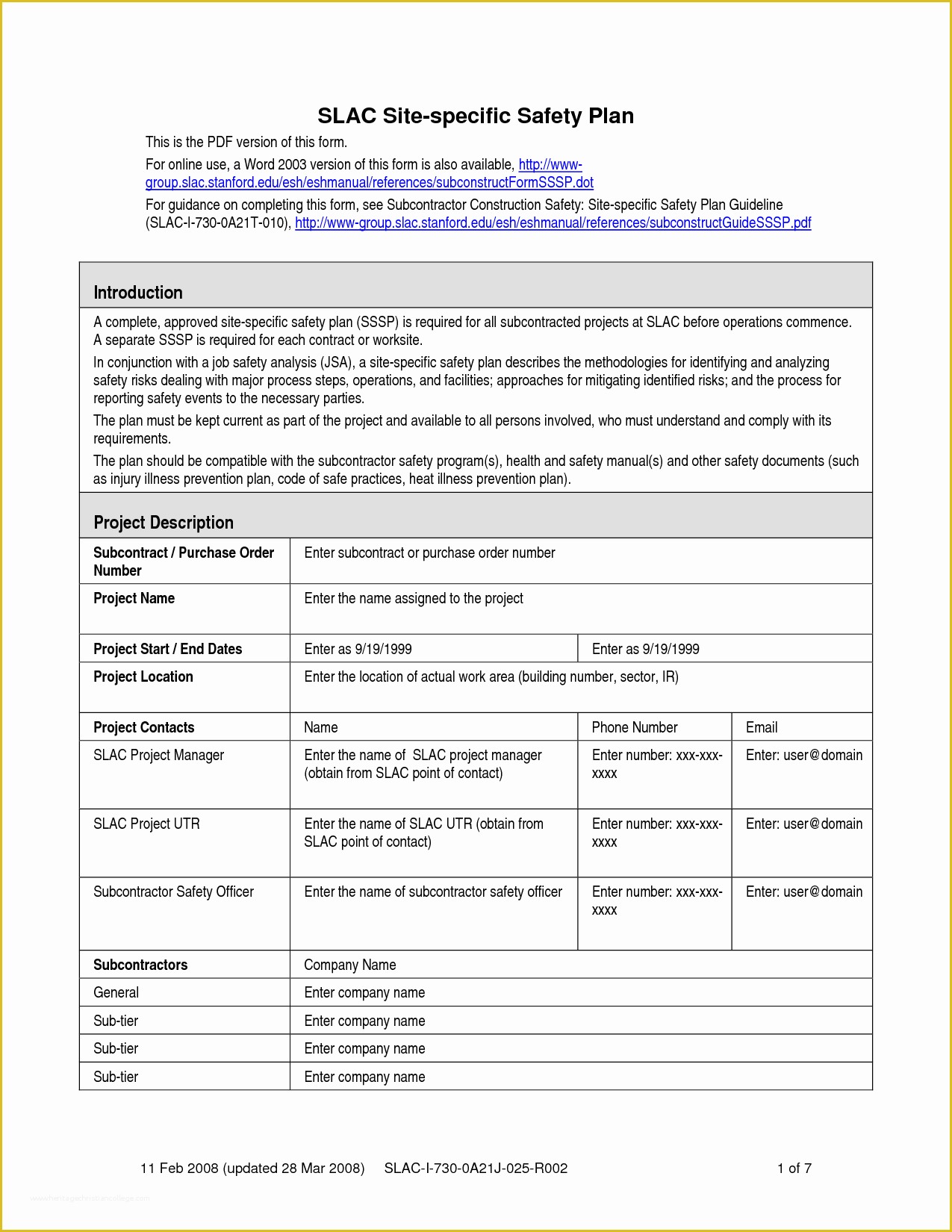 Construction Plan Templates Free Of Safety Plan Template