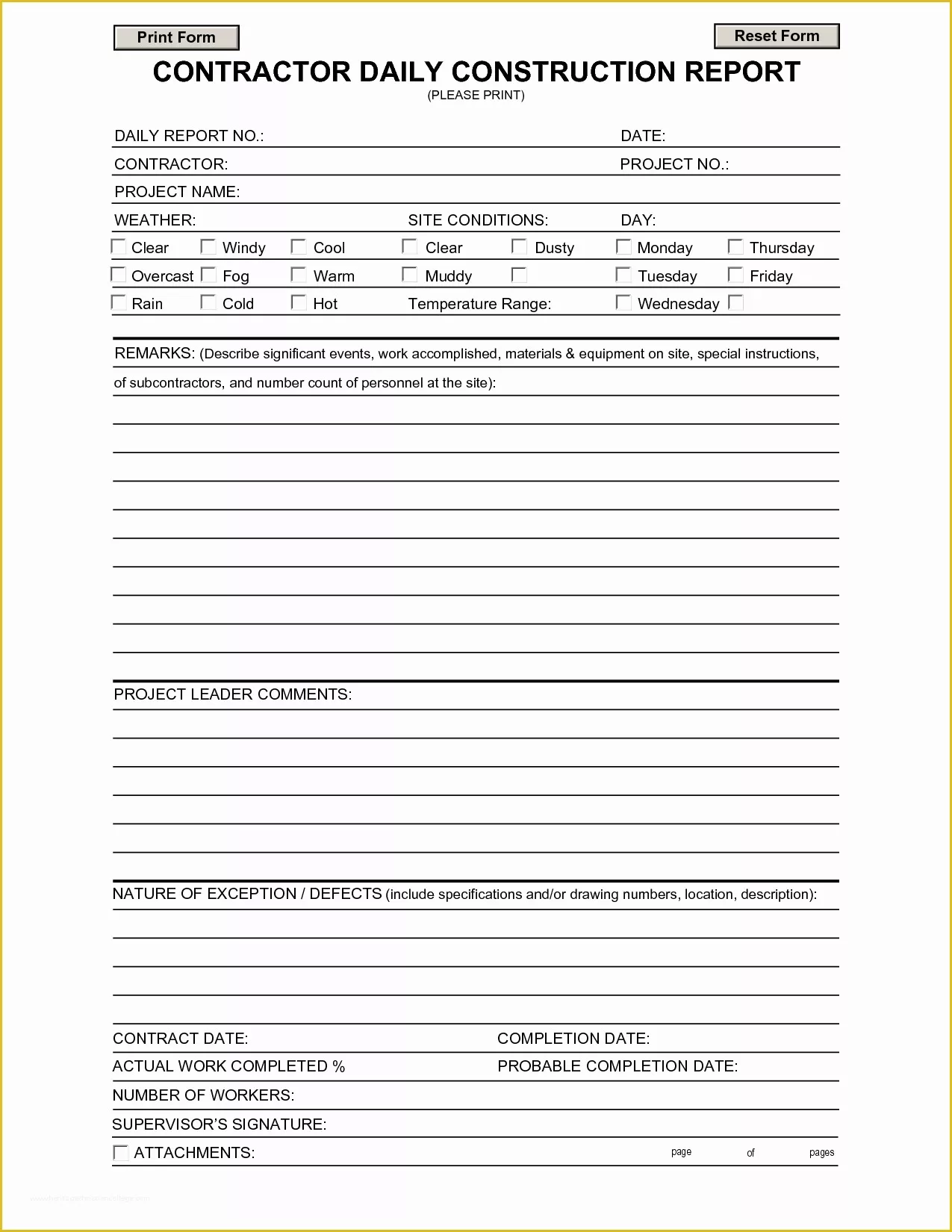 Construction Project Template Free Of Construction Daily Job Report Template