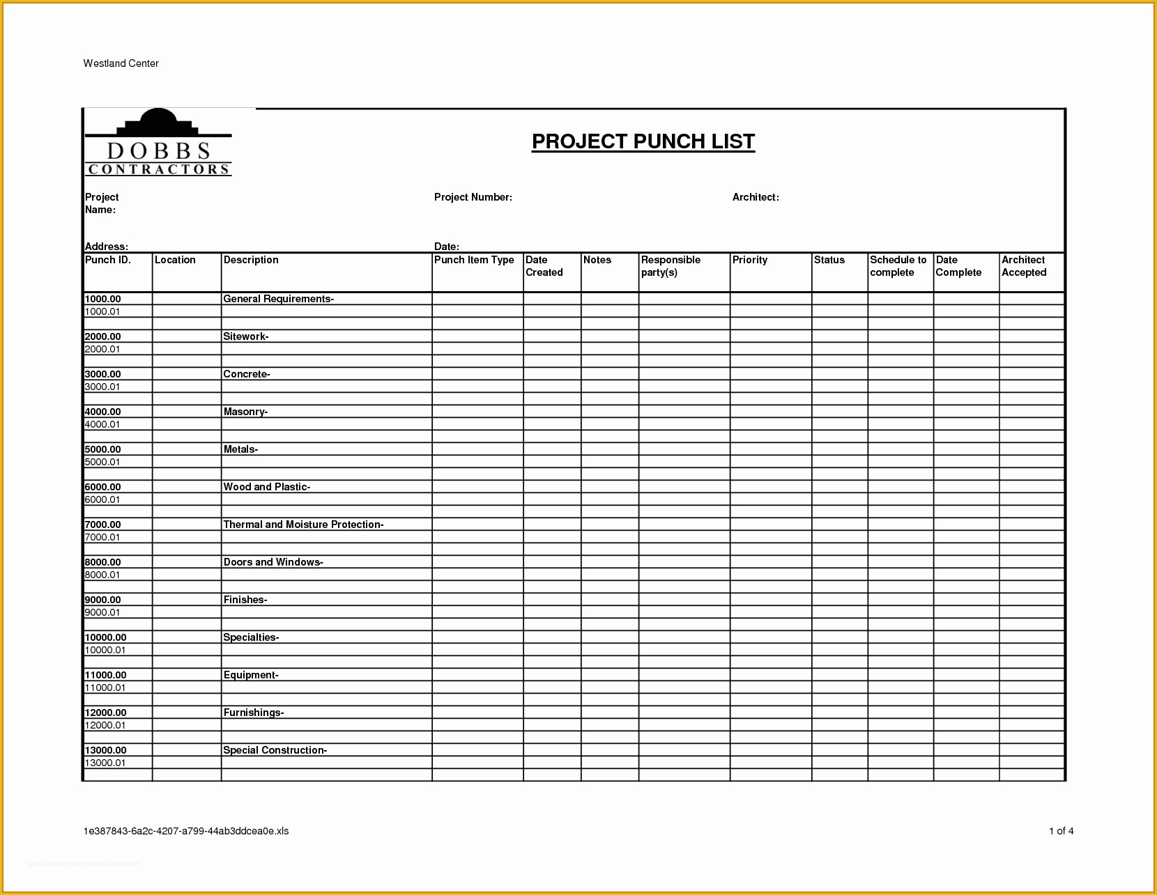 Construction Project Template Free Of Construction Project Punch List Template