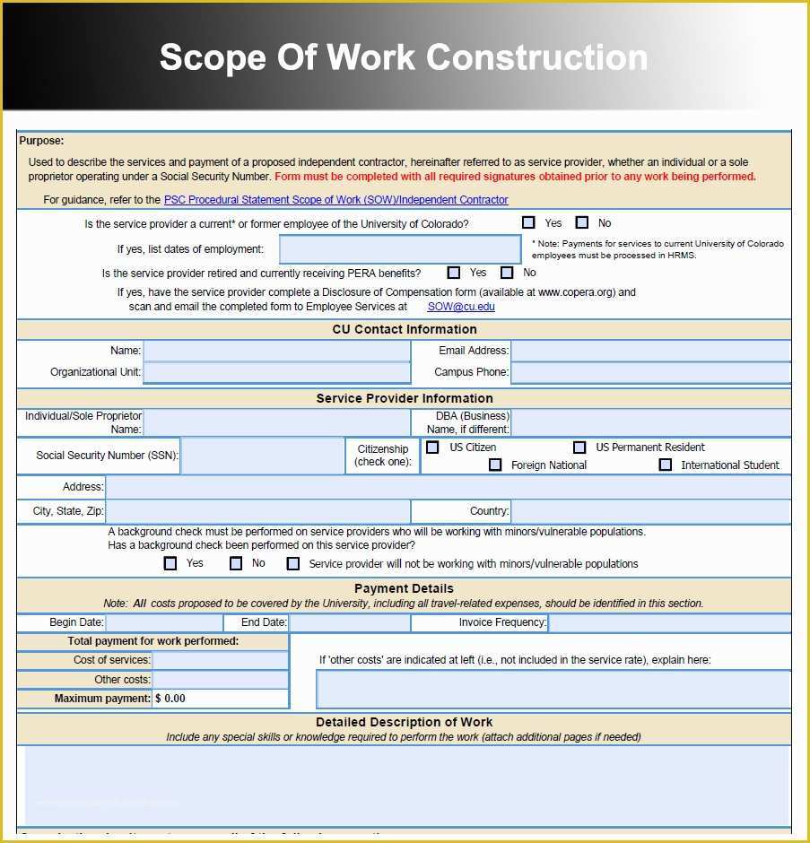 Construction Project Template Free Of Scope Of Work Document Template Holaklonecco