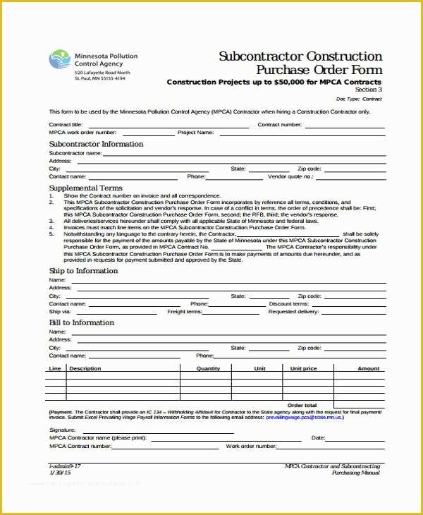 Construction Purchase order Template Free Of 12 Purchase order Samples