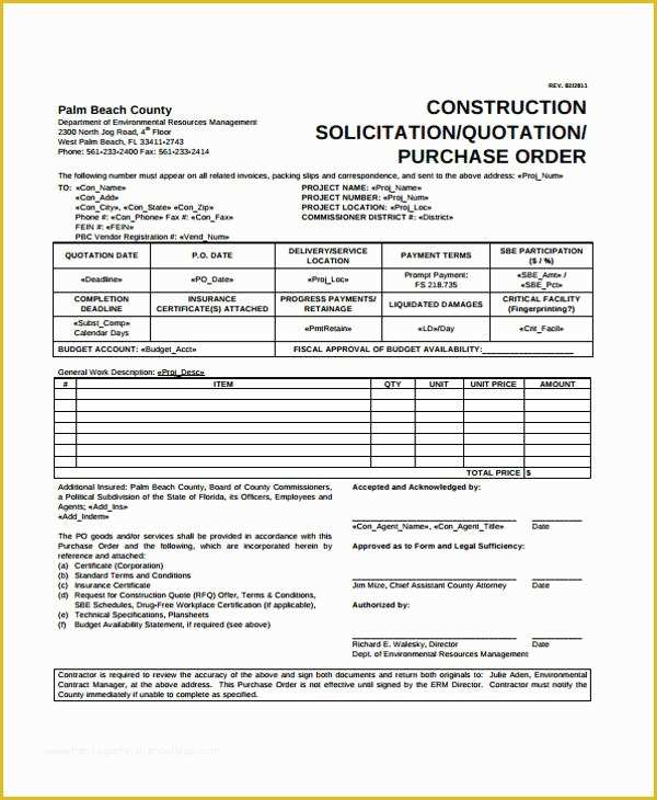 Construction Purchase order Template Free Of 12 Purchase order Samples
