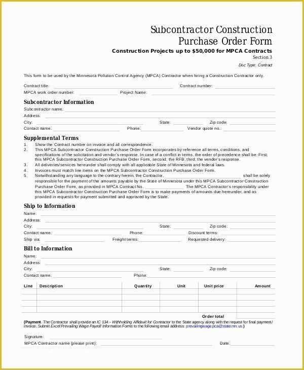 Construction Purchase order Template Free Of 41 Purchase order Samples