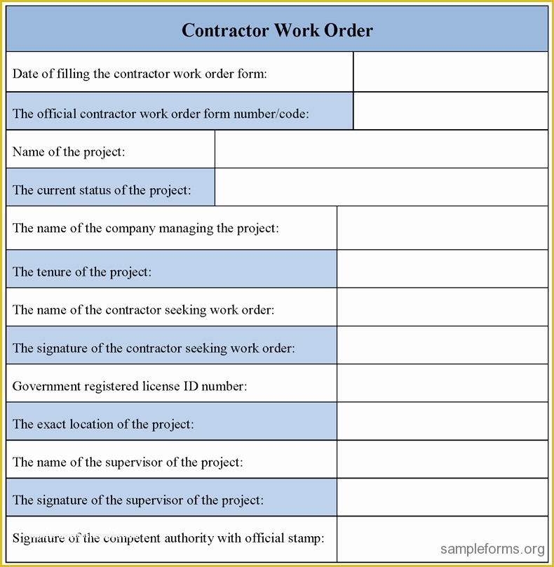 Construction Purchase order Template Free Of Construction Work Work order Sample for Construction Work