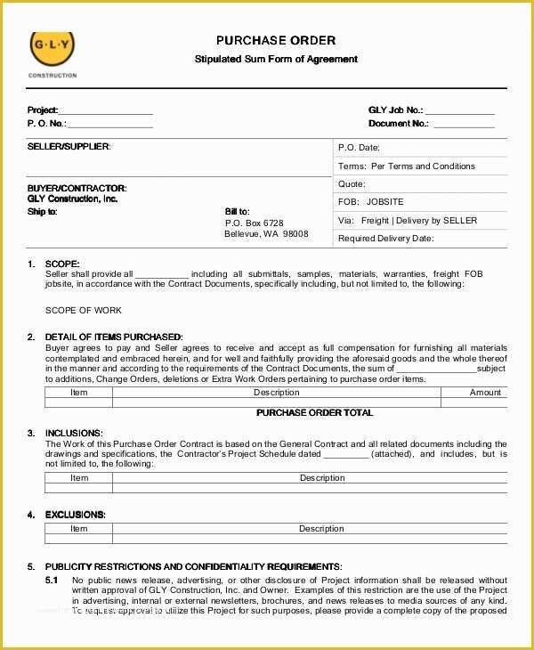 Construction Purchase order Template Free Of Purchase order 16 Free Word Excel Pdf Documents