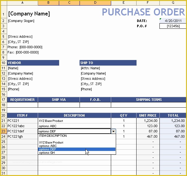 Construction Purchase order Template Free Of Purchase order with Price List