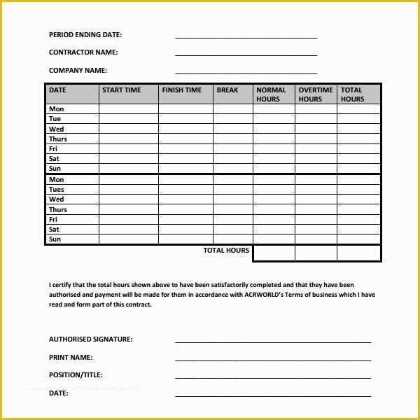 Construction Timesheet Template Free Of 17 Contractor Timesheet Templates – Docs Word Pages