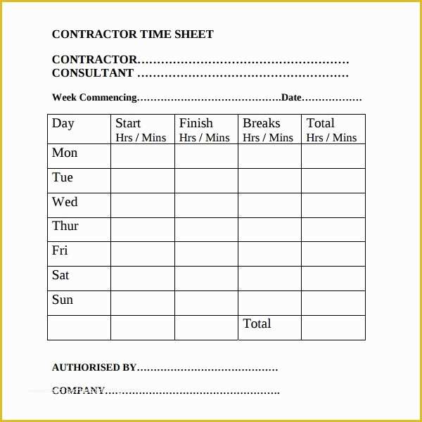 Construction Timesheet Template Free Of 17 Contractor Timesheet Templates – Docs Word Pages