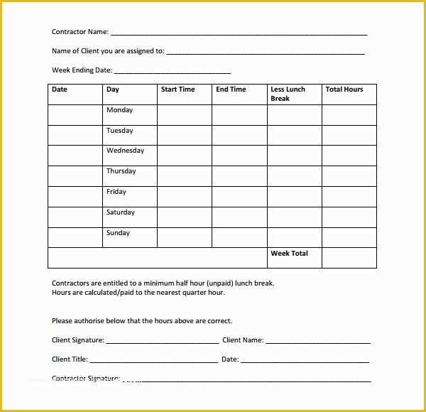 Construction Timesheet Template Free Of 17 Contractor Timesheet Templates – Docs Word Pages