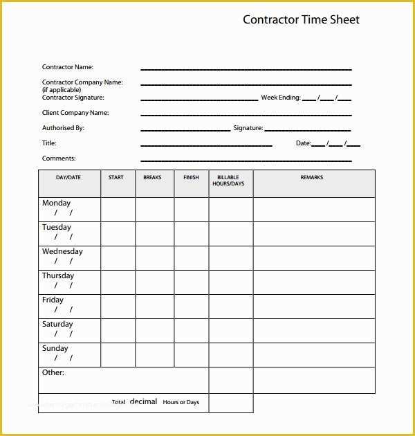 Construction Timesheet Template Free Of 17 Contractor Timesheet Templates – Docs Word Pages