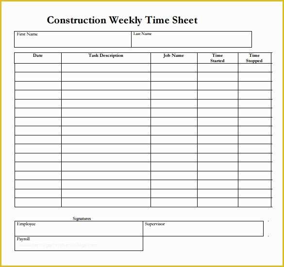 Construction Timesheet Template Free Of 22 Weekly Timesheet Templates – Free Sample Example