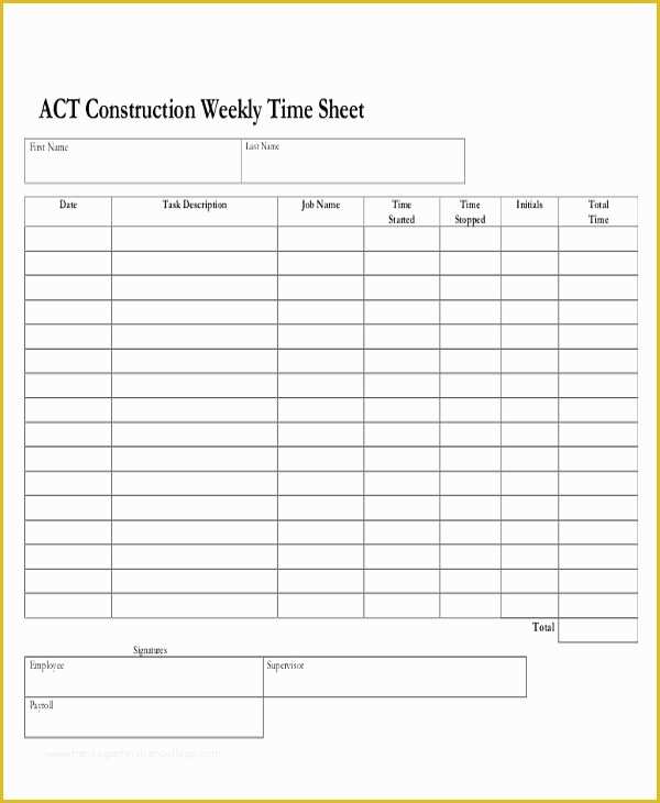 Construction Timesheet Template Free Of 28 Printable Timesheet Templates