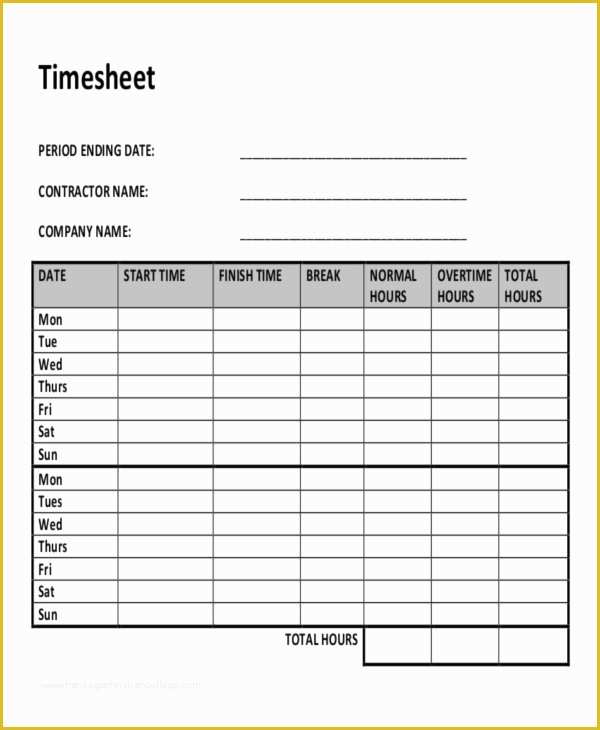Construction Timesheet Template Free Of 30 Timesheet Templates Free Sample Example format