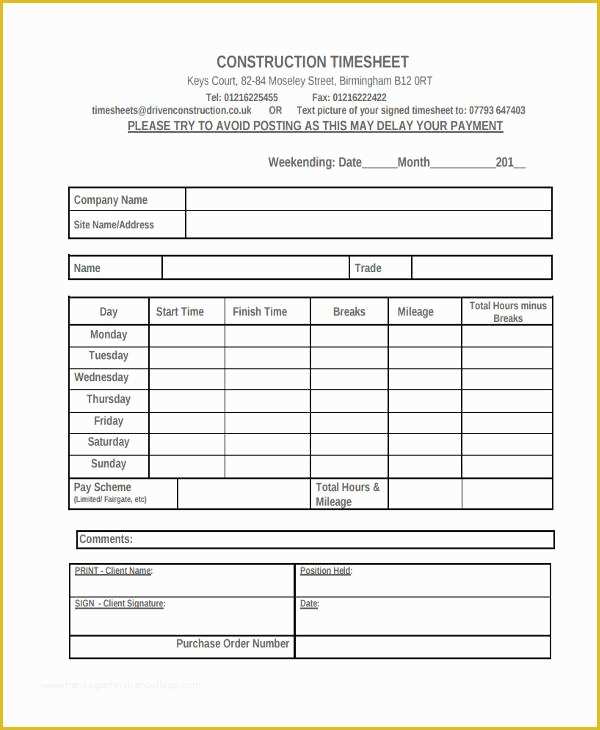 Construction Timesheet Template Free Of 34 Free Timesheet Templates