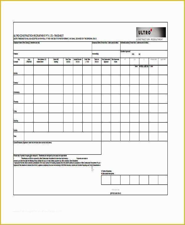 Construction Timesheet Template Free Of 36 Timesheet Templates In Pdf
