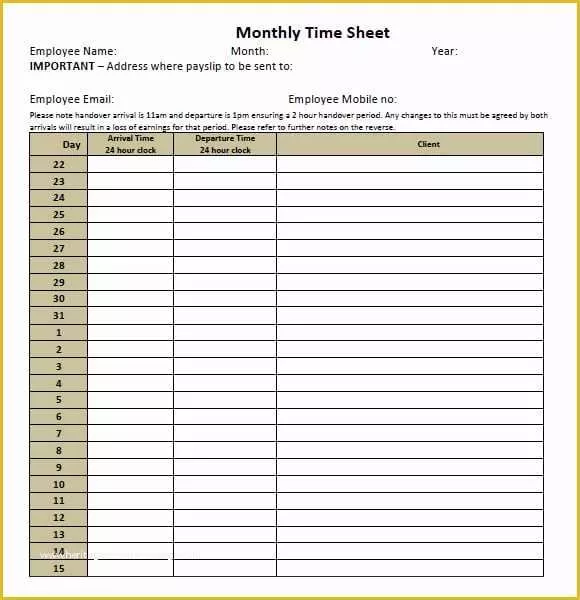 Construction Timesheet Template Free Of 9 Monthly Timesheet Templates Excel Templates