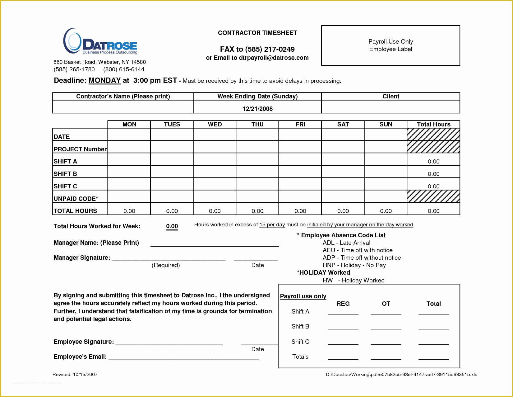 Construction Timesheet Template Free Of Free Contractor Timesheet Template – Guatemalago