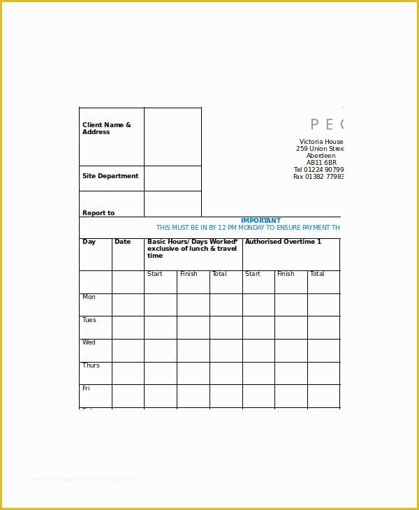 Construction Timesheet Template Free Of Timesheet Template 8 Free Word Excel Pdf Documents