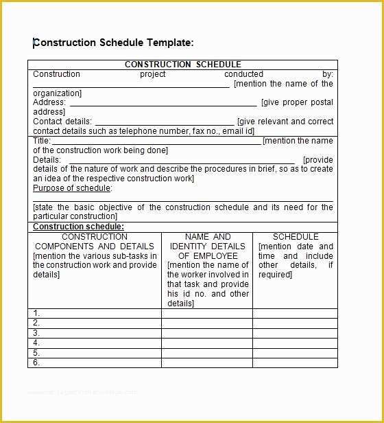 Construction Work Schedule Templates Free Of Construction Schedule Template Word Excel