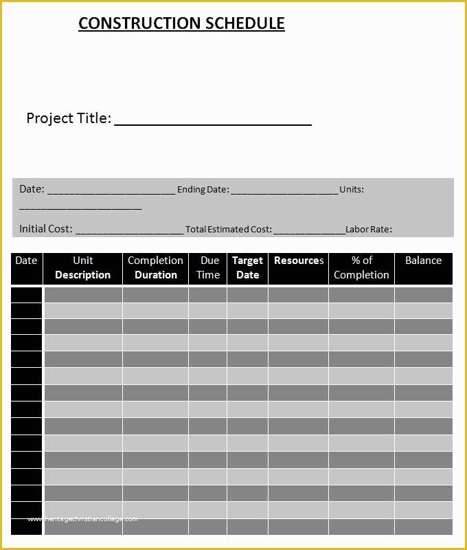 Construction Work Schedule Templates Free Of Free Excel Residential Construction Schedule Template